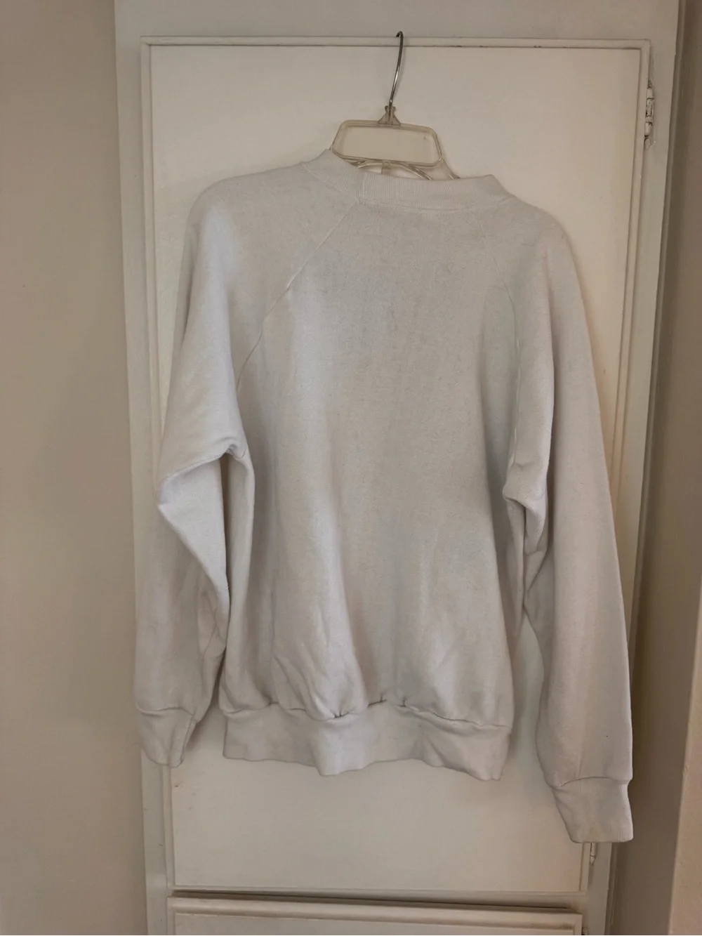 Vintage White Crewneck Sweatshirt with Bold Blue and Red USA for Africa Graphic